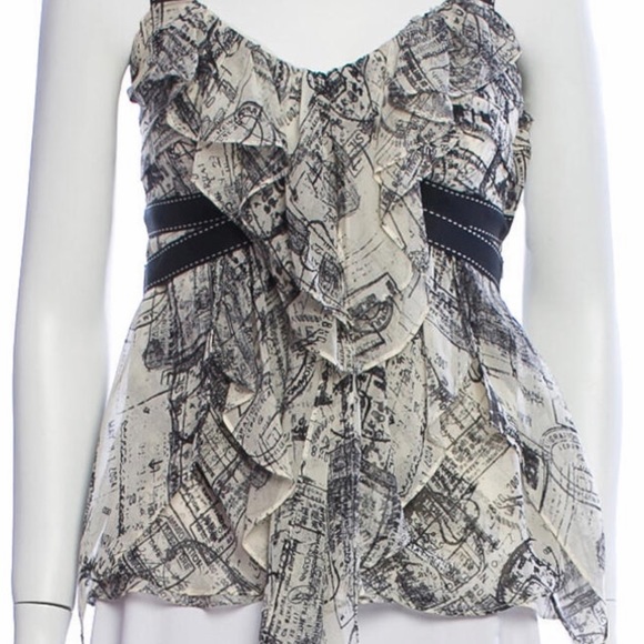 Diane VonFurstenberg black ruffle Top sz 8 - Picture 3 of 8